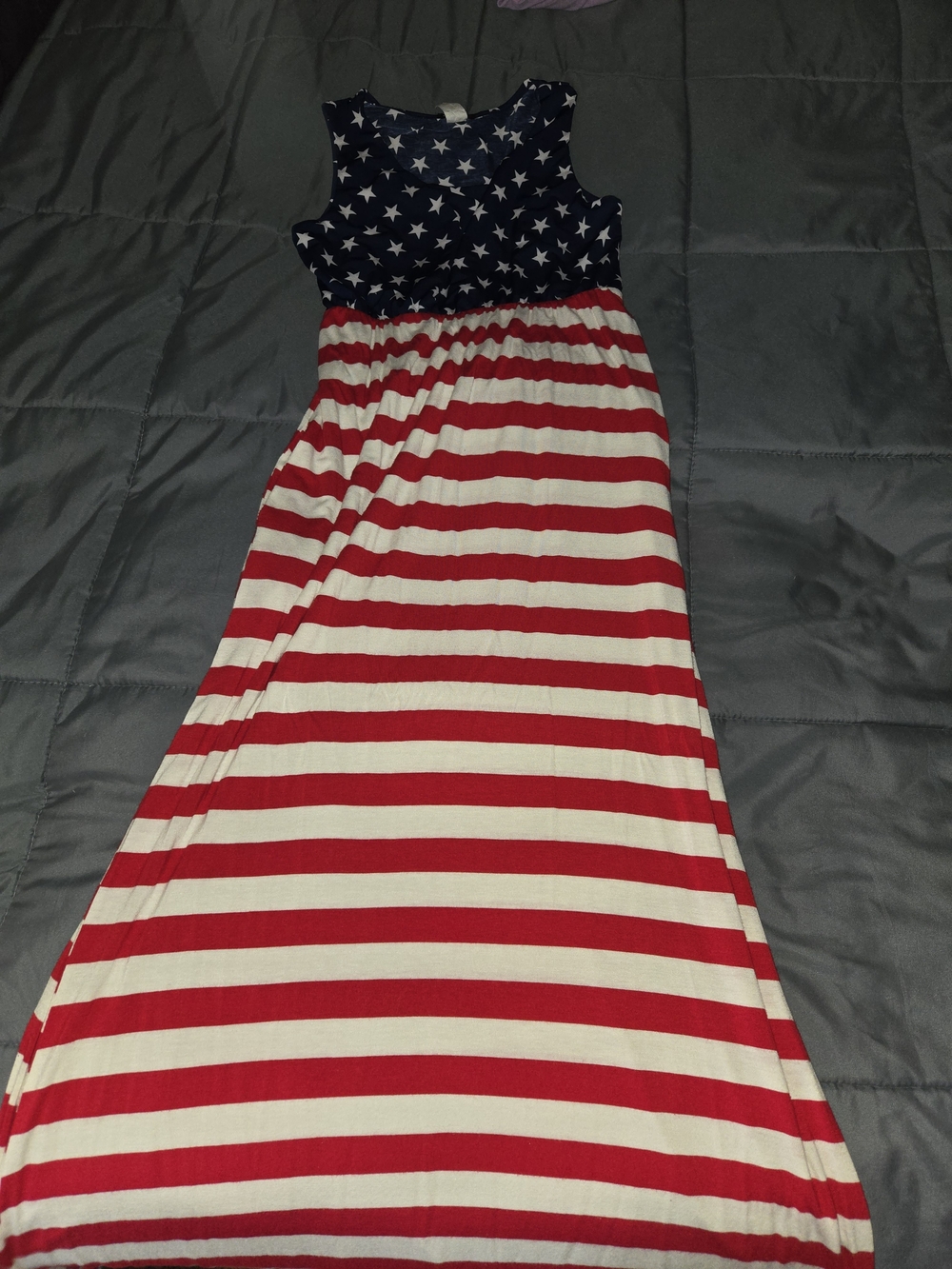 Woman's Sleeveless Patriotic Red & Navy Maxi Dress